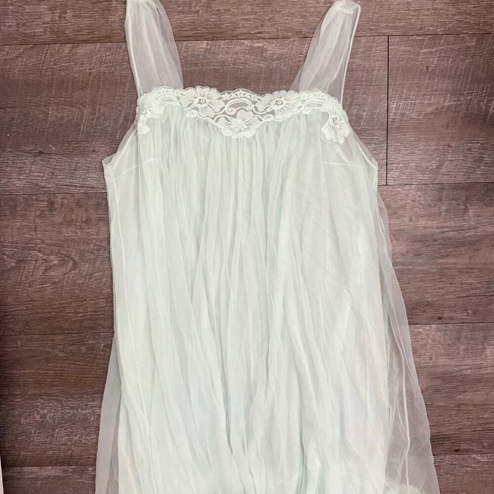 Vintage Sears Light Green Sheer Nightgown Slip Dress Lingerie Nightgown